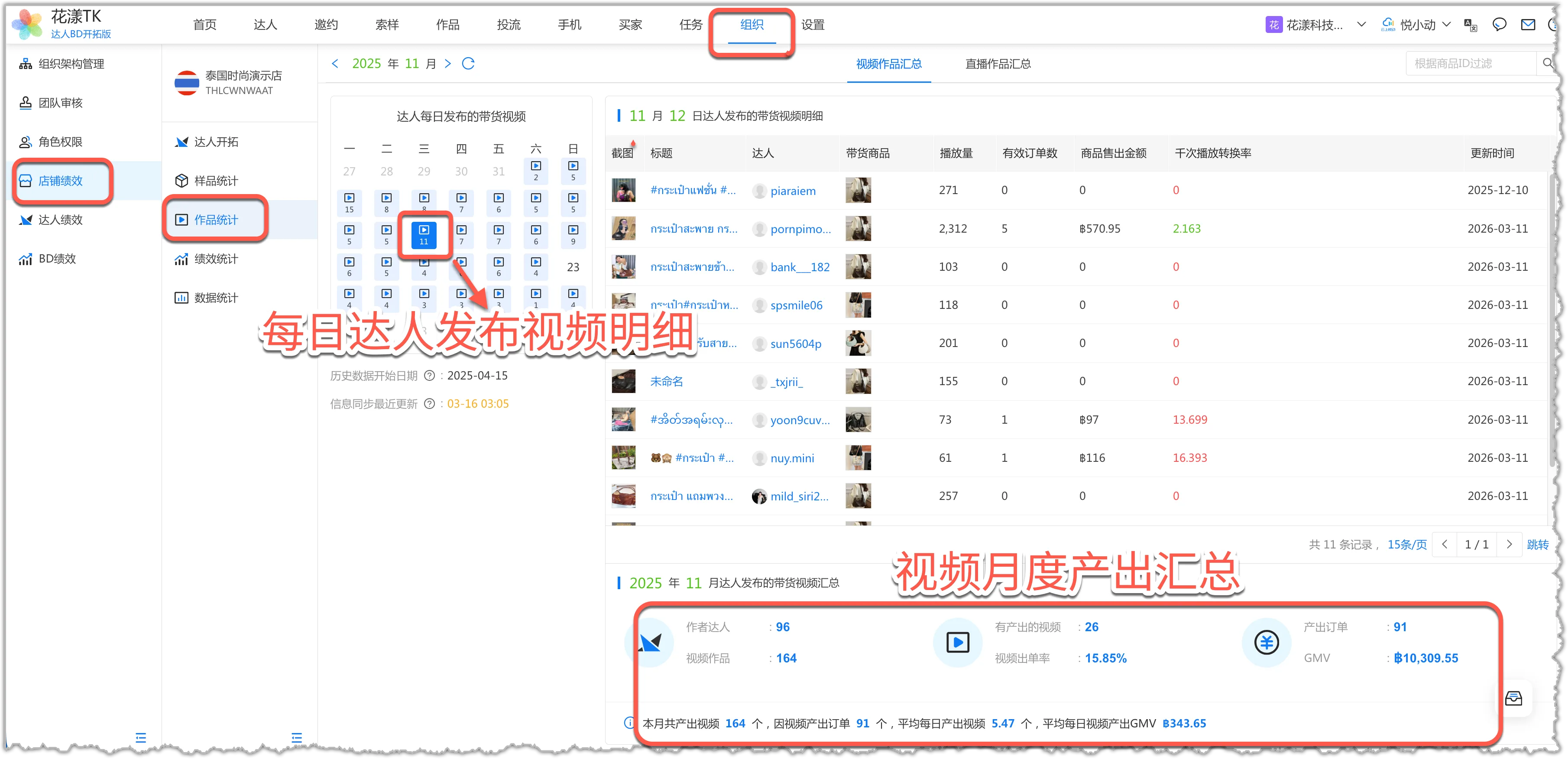 带货视频日历明细和月度产出汇总